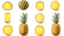 Pineapple With Slices On White Background