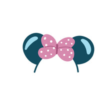 Vector Illustration Headband With Minnie Mouse Ears And Pink Bow In Cartoon Style 