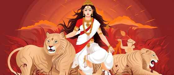 Wall Mural - Happy Durga puja , Durga mata with colorful background.