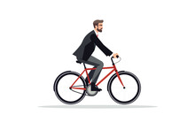 Man In Business Suit Riding Bycicle Vector Flat Isolated Illustration