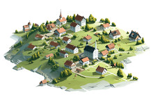Top View Aerial Shot Of Village Vector Flat Isolated Illustration