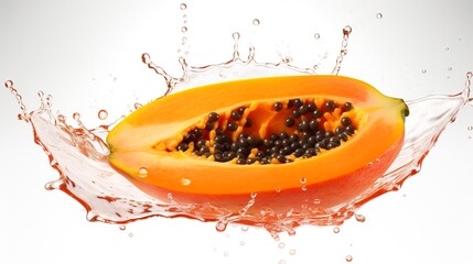 Wall Mural - Papaya with water splash on white background, Generative AI