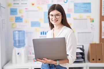 Sticker - Young caucasian woman business worker using laptop working at office