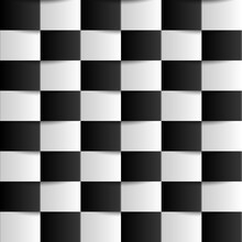 Back And White Seamless Geometric Checkered Pattern. Monochrome Repeatable Square Optical Illusion Background. Decorative Endless 3d Texture