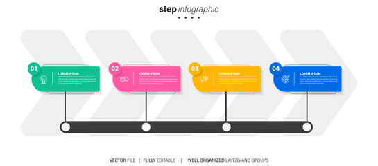 White vector infographic template. Flowchart presentation design elements with text space. Data visualization with 4 steps. Process timeline chart. Workflow layout with copyspace
