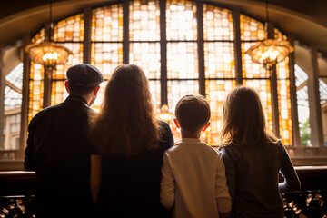 Family Visiting a Synagogue for Rosh Hashanah Prayers, love and happiness  