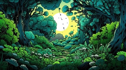 Wall Mural - Picturesque green forests . Fantasy concept , Illustration painting.