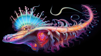 Wall Mural - Beautiful Sea slug or nudibranch background. Underwater sea life close up. AI illustration. .