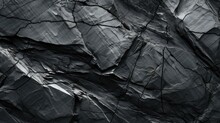 Black White Rock Texture On Cracked Layered Mountain Surface.