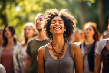 Wall Mural - Park Serenity: Multicultural Women Engage in Group Yoga