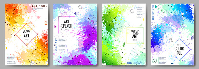 Sticker - Set of bright posters. Paint colorful set. Color splash of paint. Colorful splashes on a white background. Design of poster, banner, background, cover, postcard, brochure. Vector illustration.