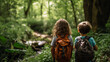 Kids taking a nature hike through a lush forest, exploring the beauty of the outdoors. The trail lead to a serene clearing