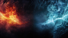 Blue And Red, Ice And Fire Background Texture, Different Kind Of The Elements Fights Each Other, Two Elements Touch In The Middle