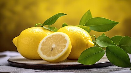 Sticker - A lemon and slices of lemon on the table.