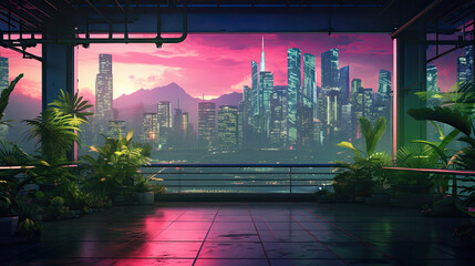 Wall Mural - Neo tokyo, cyberpunk city, futuristic, urban, illustration