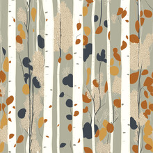 Birch Tree Pattern. Seamless Vector Illustration Pattern With Autumn Birch Trees. Perfect For Textile, Wallpaper Or Print Design. Fabric Design  For Wallpapers, Web Site Background, Postcard.
