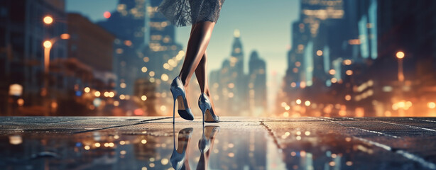 woman in high heeled shoes in the night city, legal AI