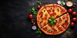 © Thares2020 - Top view of freshly delicious homemade pizza with cheese and tomato on rustic wooden table Italian restaurant delicacy