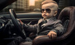 © Fox_Dsign - un bébé en costume avec lunettes de soleil est assis au volant d'une voiture