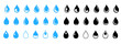 Water drop icon set. Flat droplet logo shapes collection, Blood or oil drop. Plumbing logo. Flat style outline. Vector illustration