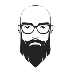 Wall Mural - Bald bearded man barbershop logo. Stylish hipster head emblem vector illustration