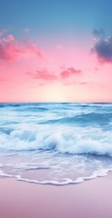 Abstract blue water and pink sky background, Sea ocean beach landscape vertical orientation.