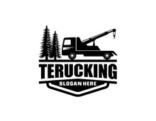 Tow Truck Icon, Towing Truck Van With Car Sign. Vector Isolated Flat Sign.