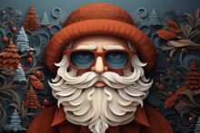Decorative Paper Santa Claus, Background. Merry Christmas And Happy New Year Concept