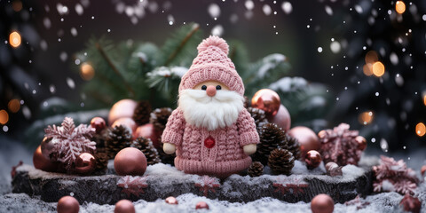 Sticker - Handmade crocheted pink Santa Claus decoration, banner
