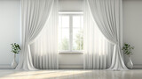 Fototapeta Przestrzenne - White luxury curtains for doors and windows home decorations for living room and modern style