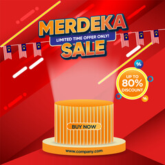 Independence Day or Merdeka Sale poster design with podium