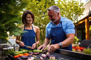 Sticker - Backyard Bliss: Families and Friends Rejoice in Outdoor Cooking, Creating Delicious Memories of Togetherness