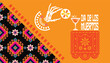 Dia de Los Muertos, Day of the Dead or Halloween  big  set elements. Sugar skulls , pepper, guitars, candle, papel picado, marigold flowers. Template   skeleton decoration. Vector illustration.