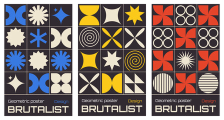 Wall Mural - Vector set of abstract geometric backgrounds. Brutalist vertical poster design.Bauhaus vector poster.Vector illustration