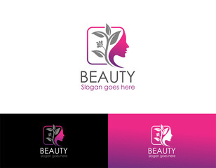 Wall Mural - Luxury gradient beauty woman logo and business card design vector template. Logo can be used for icon, brand, identity, spa, feminine, and business company