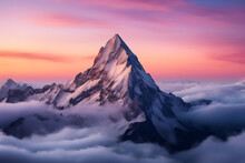Beautiful Aerial Shot Of Mountains  Under The Beautiful Pink And Blue Sky