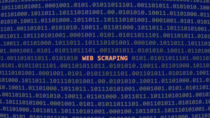 Cyber attack web scraping. Vulnerability text in binary system ascii art style, code on editor screen. Text in English, English text