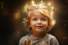 Generative AI Picture Small God Child Kid In Golden Crown Symbolizing Jesus Glory Magic