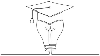 Canvas Print - Light bulb and graduation cap continuous line drawn. Creative smart idea symbol. Vector illustration isolated on white.