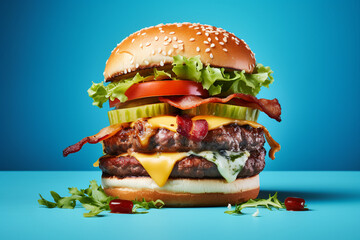 Big fastfood tasty restaurant burger hamburger cheeseburger Generative AI picture