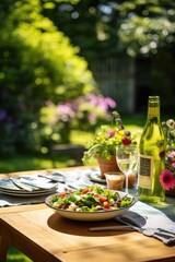 Healthy vegetable salad of fresh tomato, greenery, spinach, lettuce on plate. AI Generated