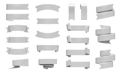 Wall Mural - silver ribbon banner 3d render set.