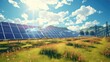 © Bear Boy  - plakat w sztuce komputerowej widoku farmy fotowoltaicznej przy ładnej pogodzie