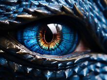 Blue Dragon Eye. Deep Blue Brown Eye Of A Dragon. Blue Eyes. Mythological Creatures Concept. Animal Eye. Fantastic Monster. Ancient Reptile. Dark Tones. 3D Illustration. Symbol Of The Year 2024