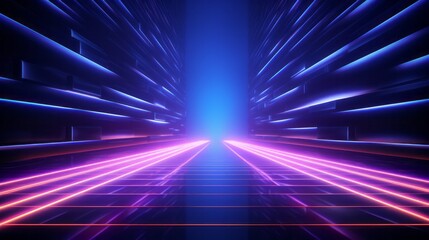 Wall Mural - abstract futuristic background with purple and blue glowing neon moving high speed wave lines. AI generative.