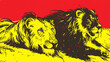Leinwandbild Motiv 2 yellow and red lions lying side by side
