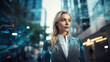 AI Visionary in Urban Digital Euphoria: Rebel Businesswoman Balancing Wellness and Technology