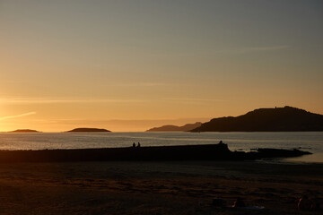 Wall Mural - Sunset on the América beach in the Rias Baixas. Pontevedra. Galicia. Spain