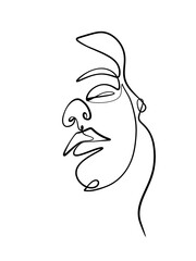 Wall Mural - A portrait of a woman is drawn in a one line style. Facial expression. Printable art.