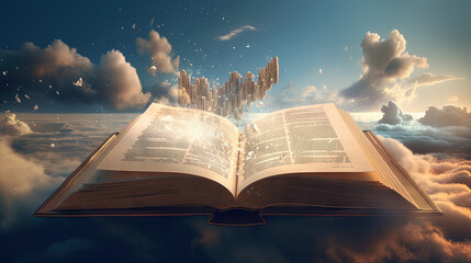 Wall Mural - Open book with wisdow and knownedge on the pages. Education or religion concept in literature.